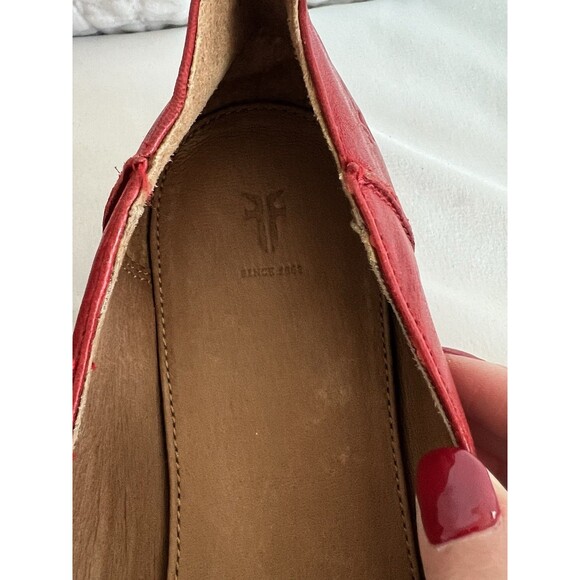 Frye Kenzie Venetian Pointed Toe Flat Leather Loafers Size 8.5 EUC Red - Picture 9 of 11